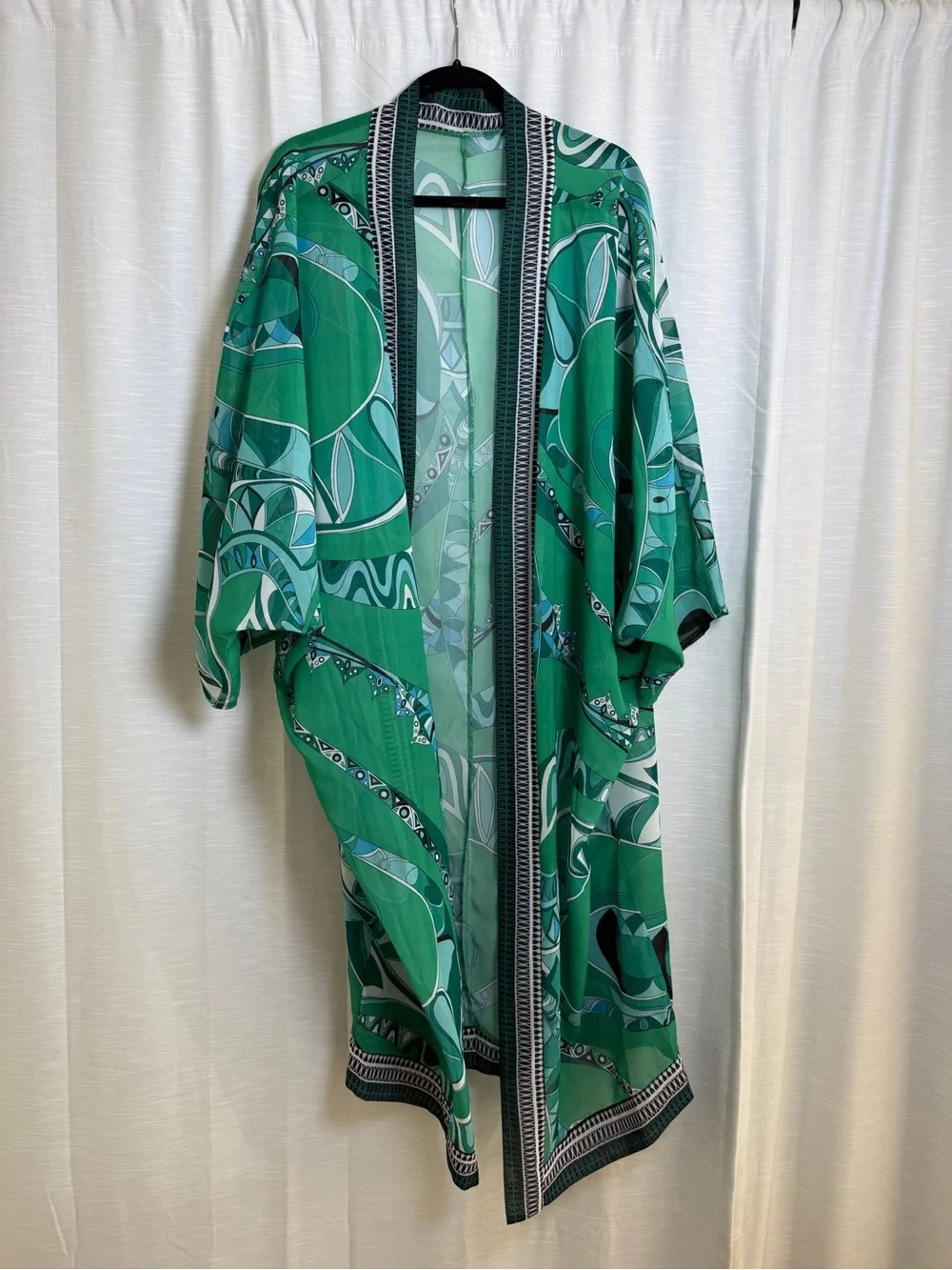 Green Abstract Print Kimono & Shorts Matching Set | Size S